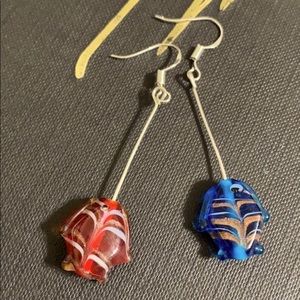 🖤Murano💕glass fish design silver earrings